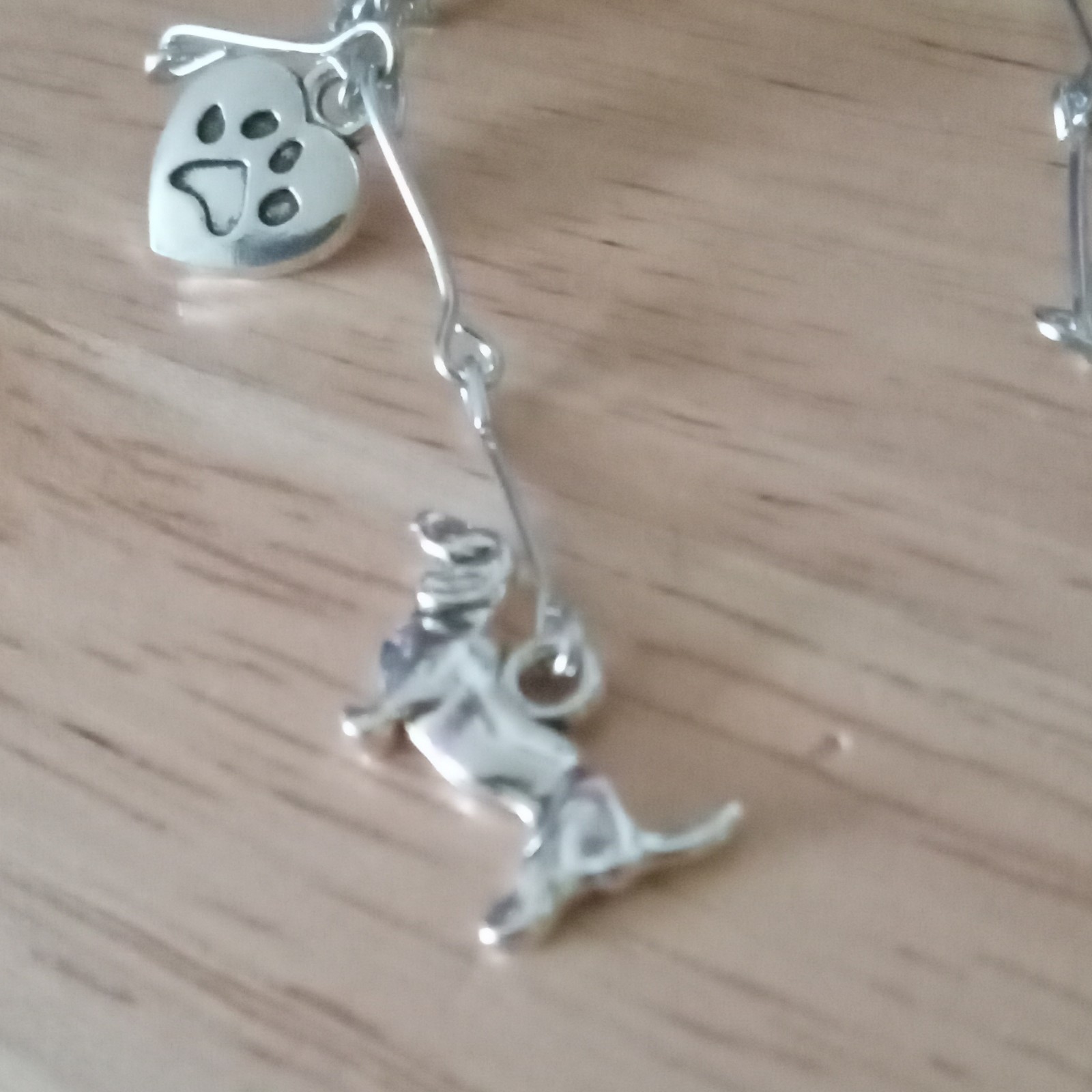 Silver Tone Metal Link Chain Necklace Dog Charm Paw Print Heart Pendant