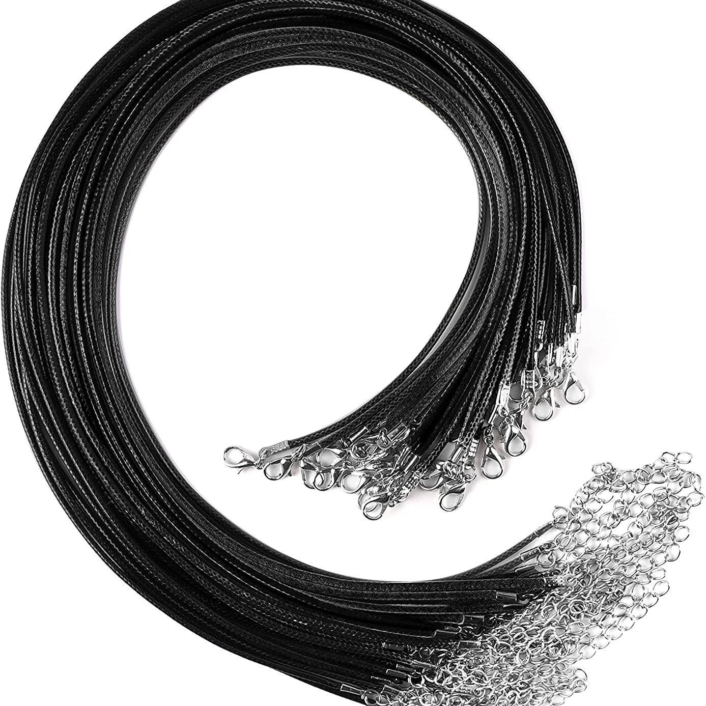 10/20/50pcs Black Waxed Cotton Necklace Cords 1.5mm/2mm 18″ For Pendant Necklace