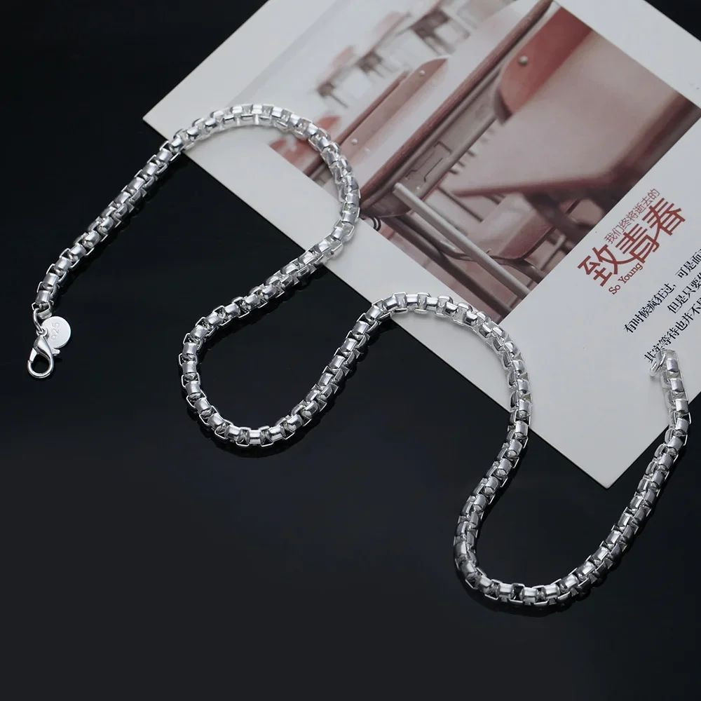 Hot Sale 925 Sterling Silver 4mm Round Grid Chain Necklace Woman Men Jewelry