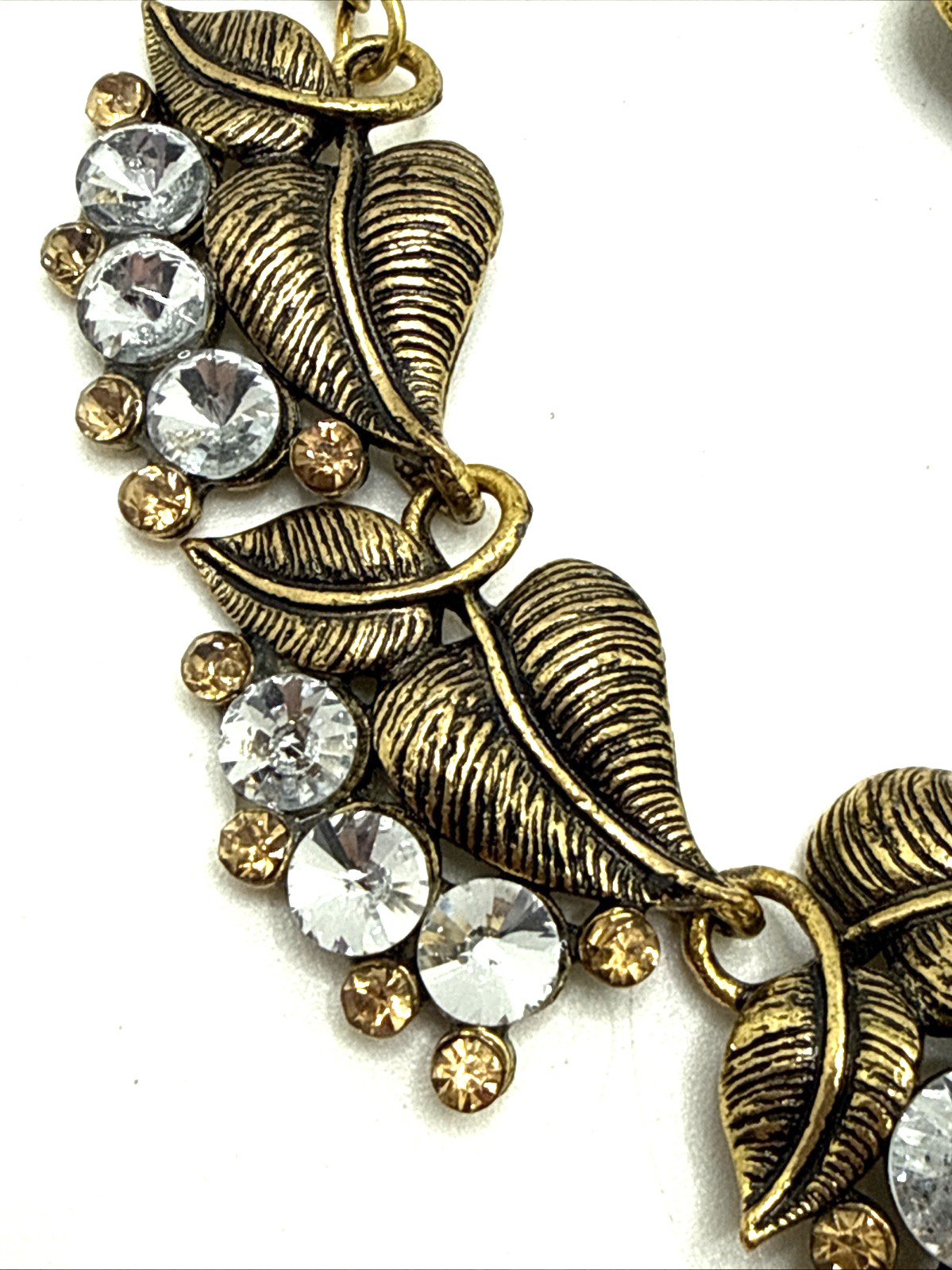 Clear Crystal Cluster Floral Bib Necklace Gold Tone Rivoli Rhinestone Statement