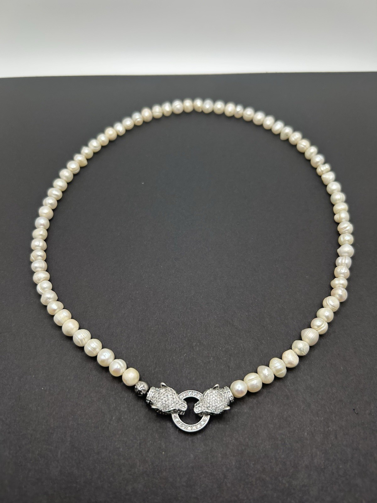 Nialaya White Pearl Necklace 20 inches w/ Silver Panther Clasp