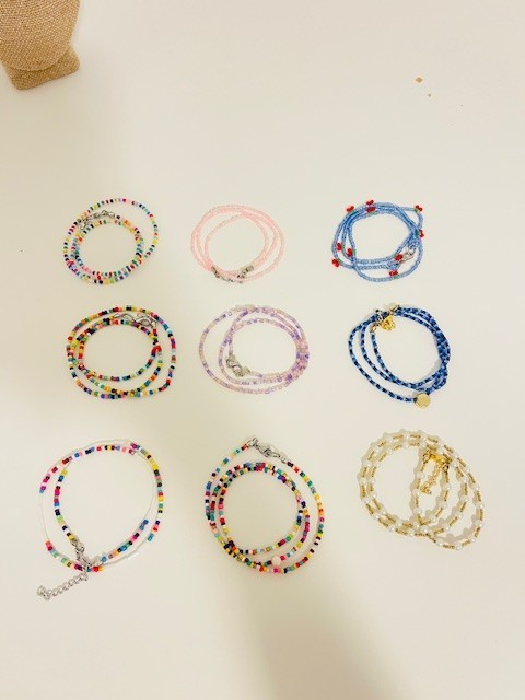 Beaded Necklace 9 handmade beaded necklaces in various lengths.