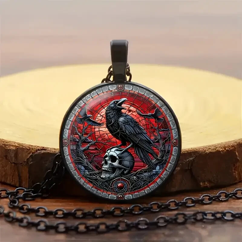 1 Cool Crow Necklace, Stylish Male Necklace, Personality Skull Head Necklace, Go