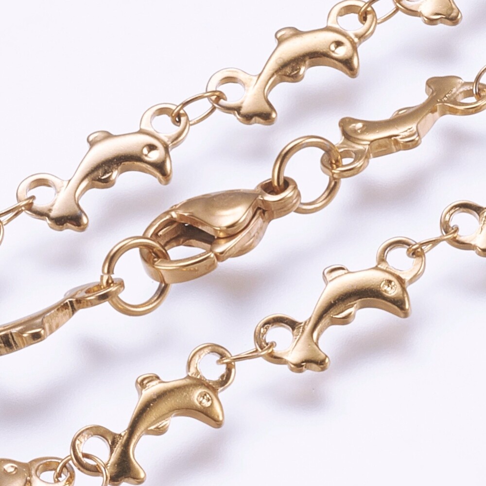 Stainless Steel Necklace Lobster Ion Plating IP Dolphin 17.9″ 45.5cm Z641