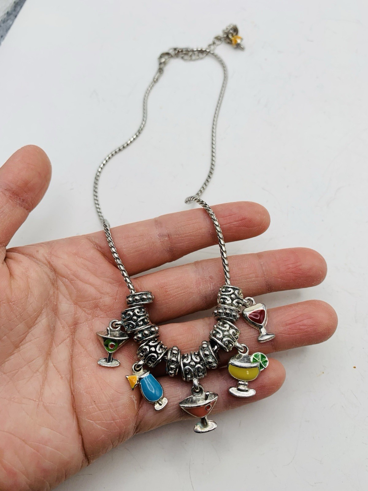 Fun Flirty Colorful Enamel Cocktails Margaritas Summer Drinks Charm 18” Necklace