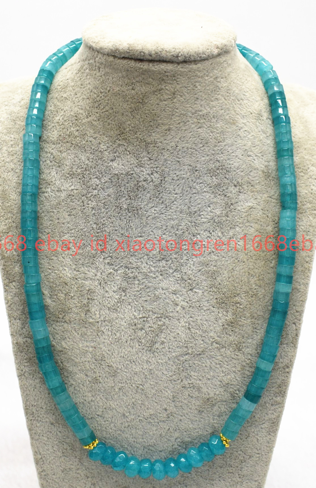 Natural 3x6mm Cylinder Blue Amazonite & 5x8mm Rondelle Beads Necklace 16-24in