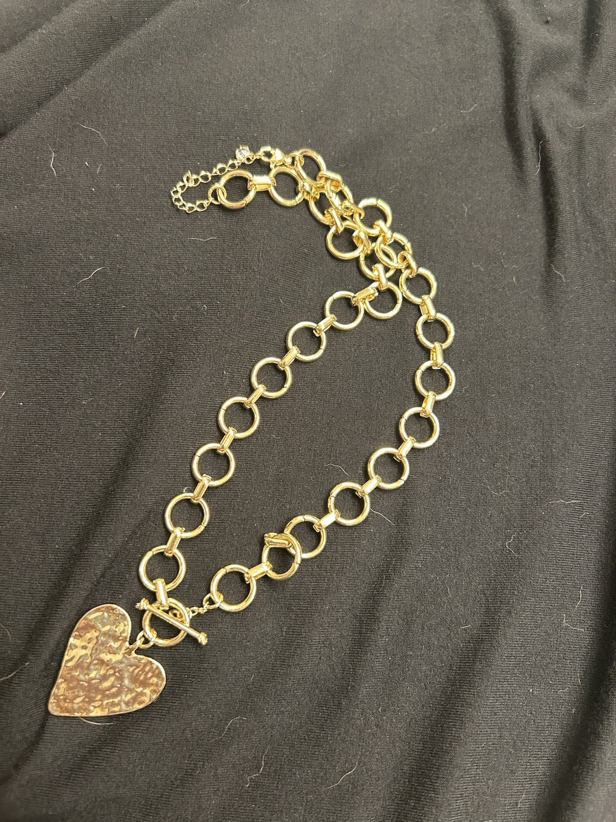 Gold Oval Link Chain Necklace Heart Charm Pendant, Lobster Clasp, Adjustable