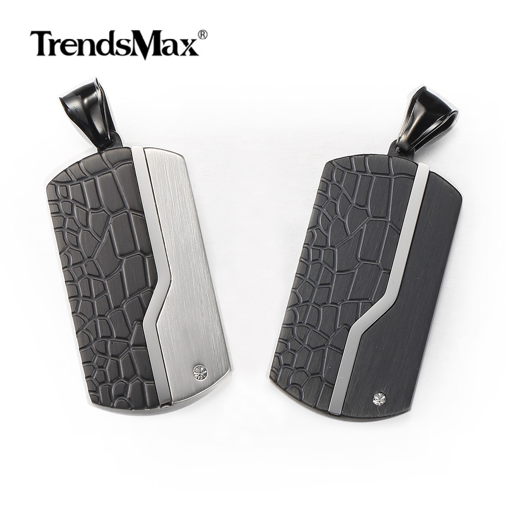 Silver Black Stainless Steel Dog Tag Pendant Charm Military Jewelry Grid Design