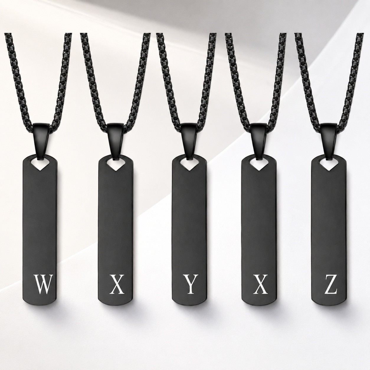Pendant Necklace Stainless Steel Letter Rectangle Box Chain Black 22.83 in N100