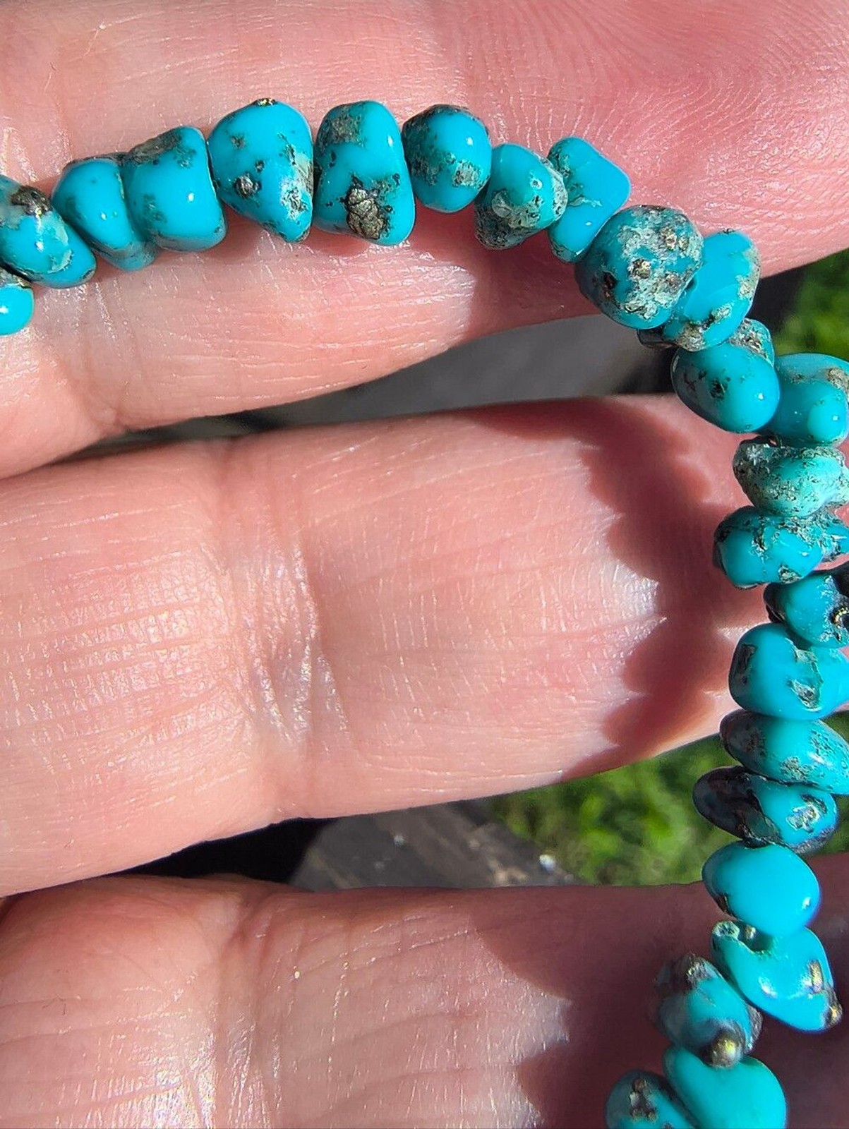 Stabilized Turquoise Chip Necklace Bracelet Set 15-18 In Southwestern Boho Style