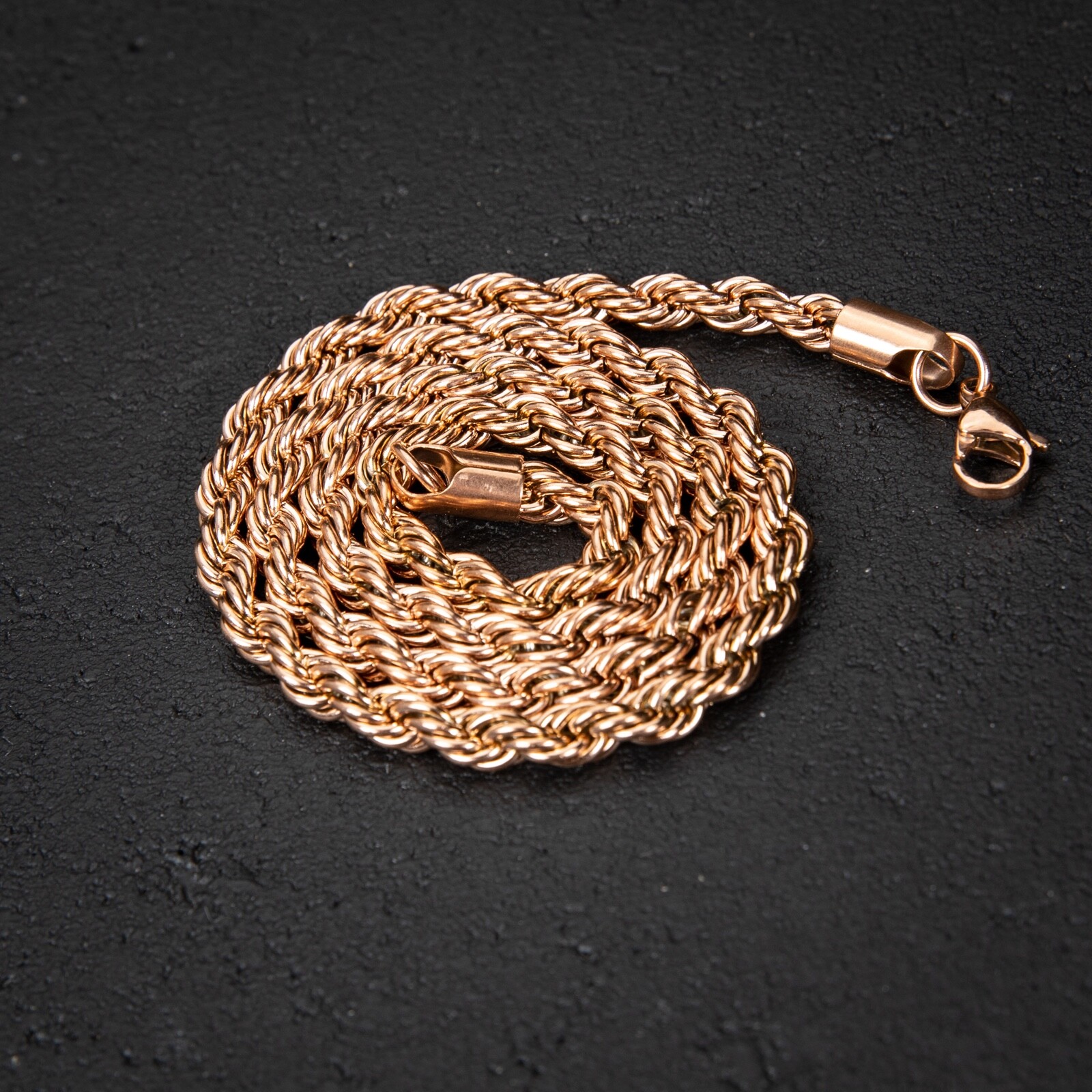 Solid Rose Gold Plated Heavy 316 Stainless Steel 6MM Twist Rope Chain Necklace