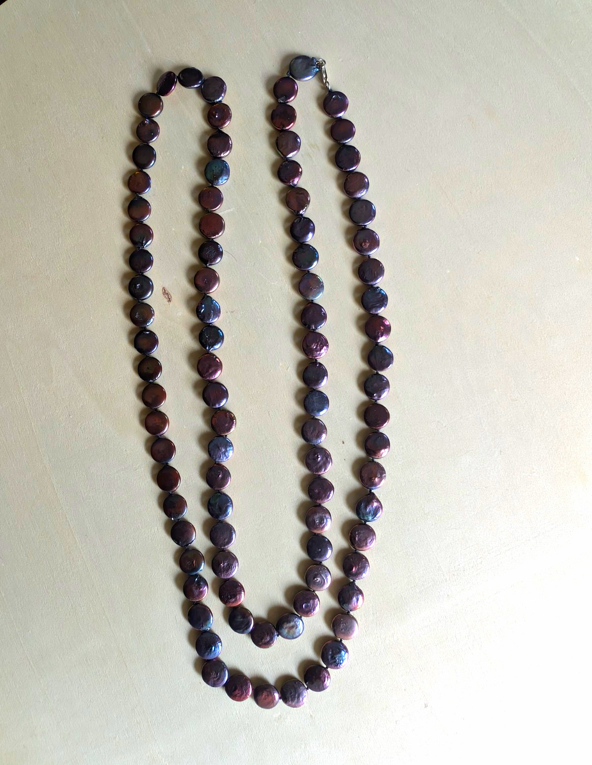 Purple Cultured Coin Pearl Beaded Statement Necklace with Lobster Clasp 50 Inch