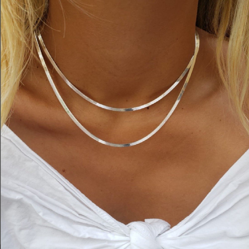 Genuine 18K White Gold Filled Tarnish-Resist 16″ 5 mm Herringbone Chain Necklace