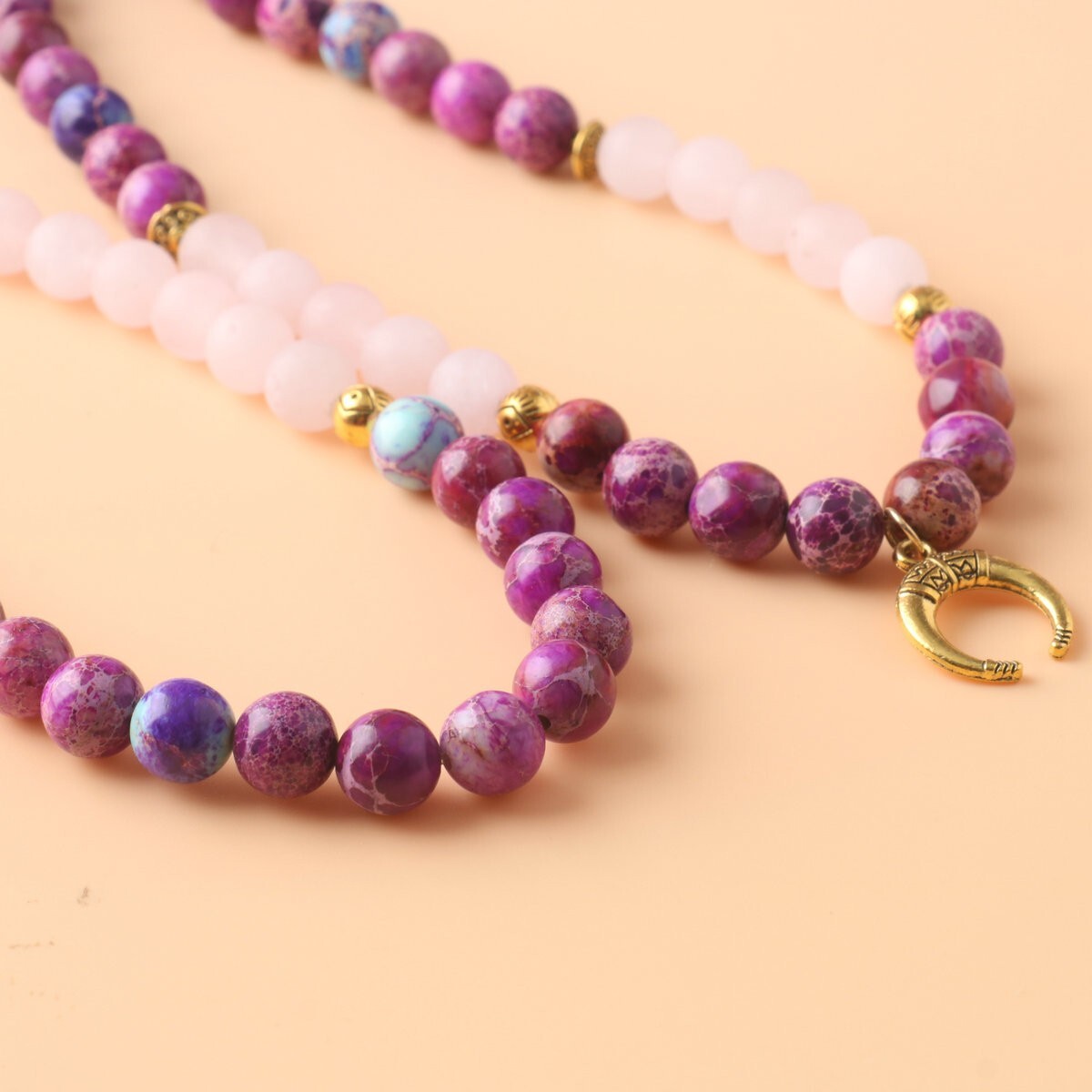 Women’s 108 Mala Beads Necklace Men Natural Balance Rose Quartz Crystal Bracelet