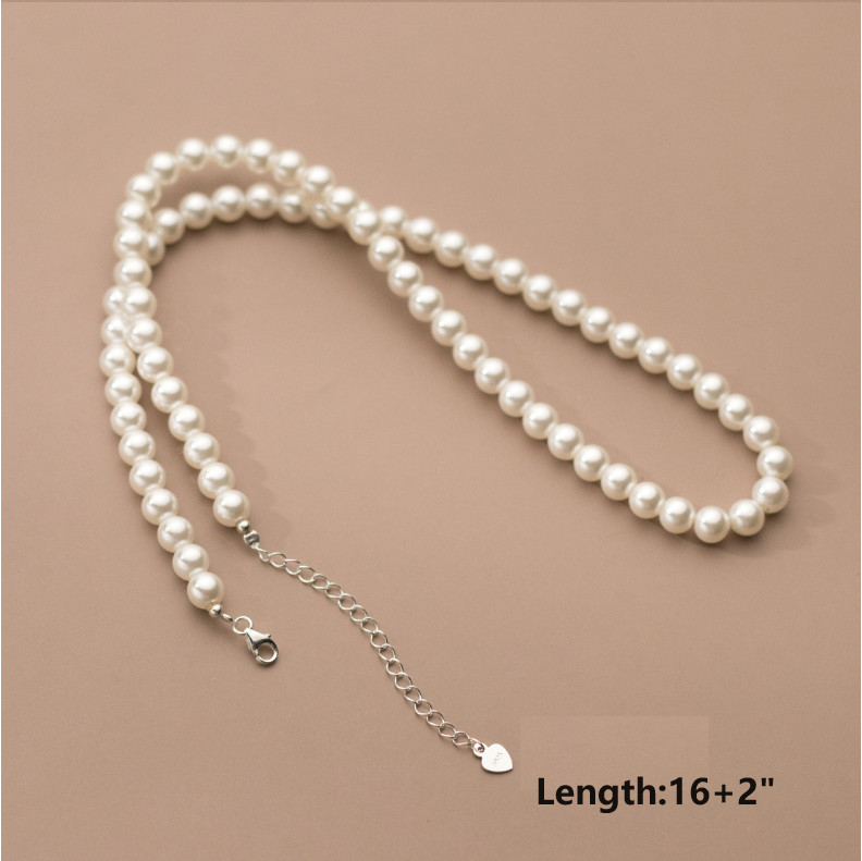 Bridal White Sea Shell Pearl Round Beads 18″ Choker Necklace Lobster Clasp S11