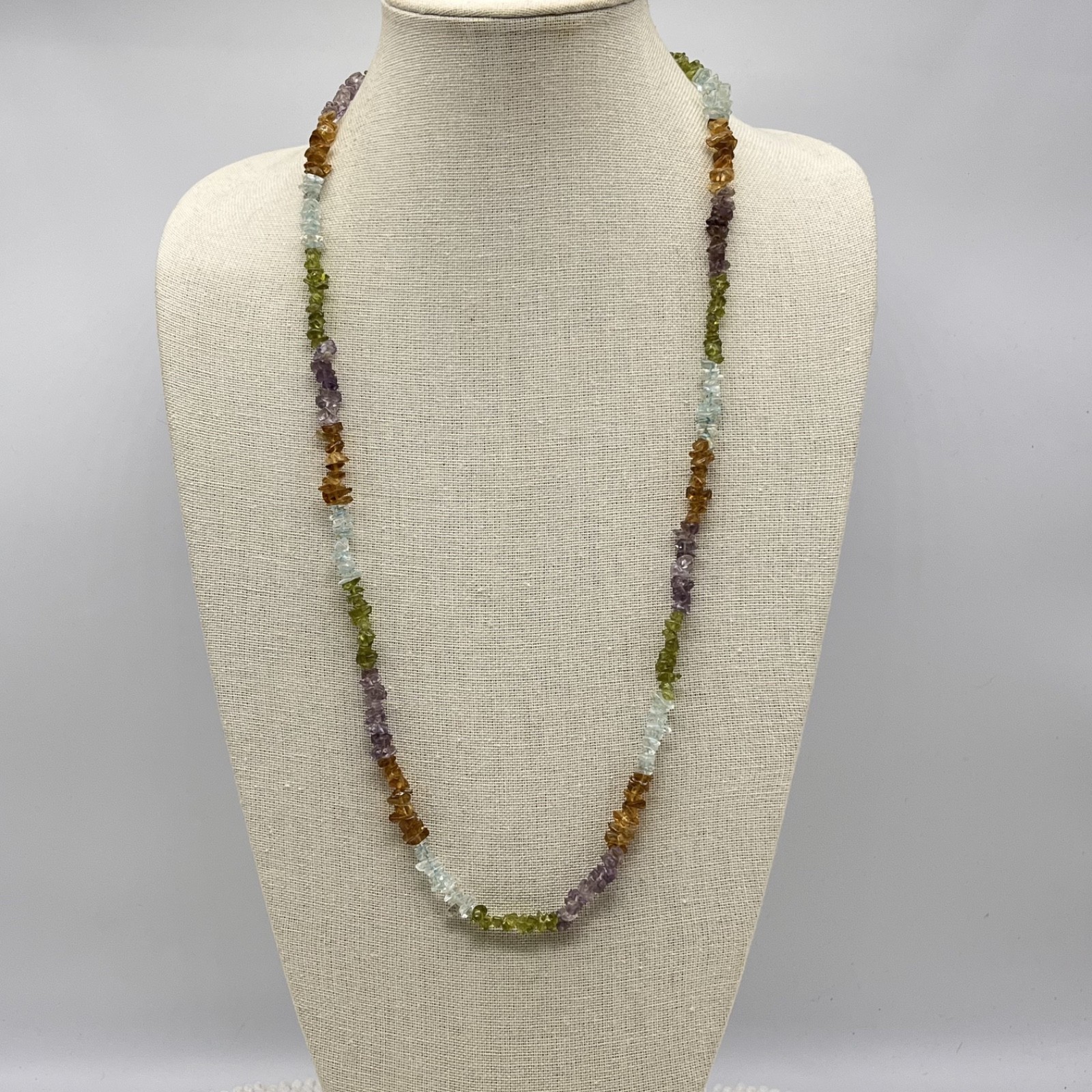 Vintage Gemstone Chip Necklace Multicolor Spring Colors Fairycore 30″