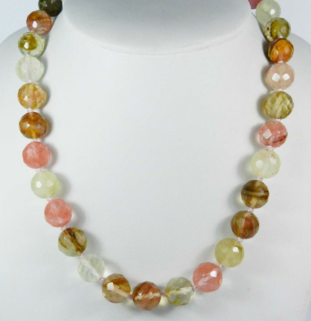 10mm Multi-Color Faceted Watermelon Tourmaline Round Gemstone Beads Necklace 18″