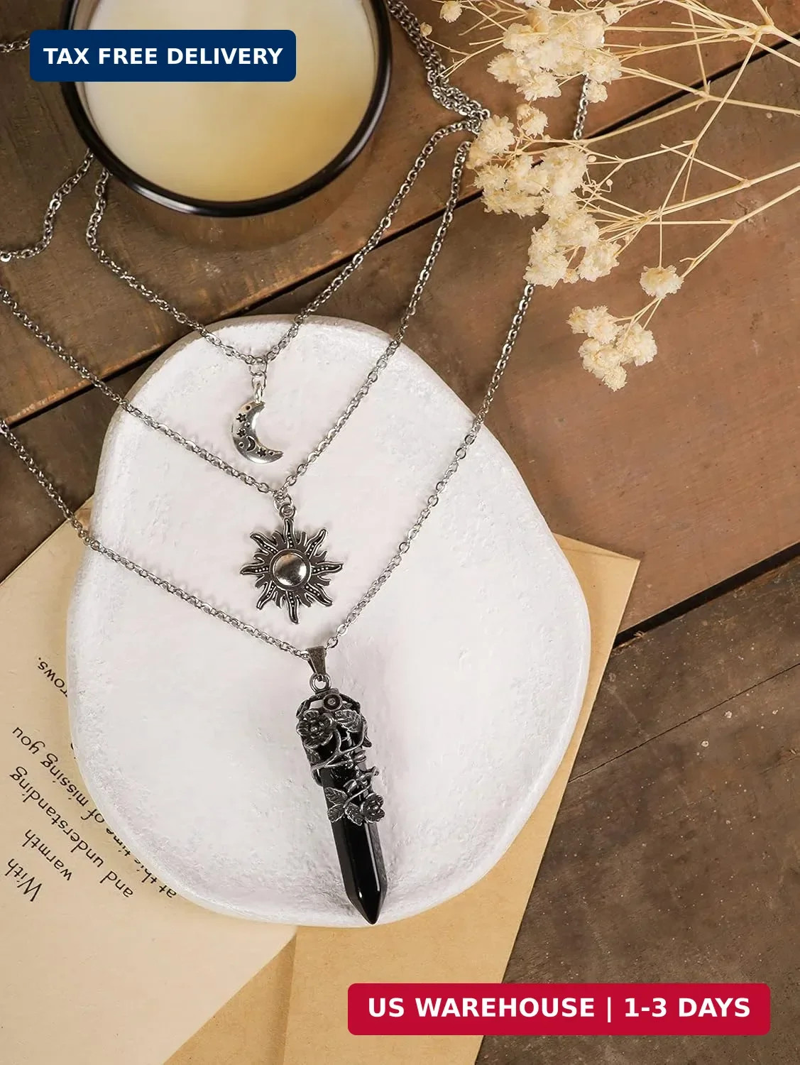 Sacina Gothic Emo Grunge Crescent Moon Choker, Moon Sun Star Choker Necklace, Go