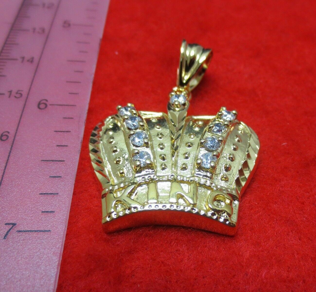 14KT GOLD EP CROWN & CUBIC ZIRCONIA 1 1/2″ CHARM W/16″2.5mm ROPE CHAIN-8000