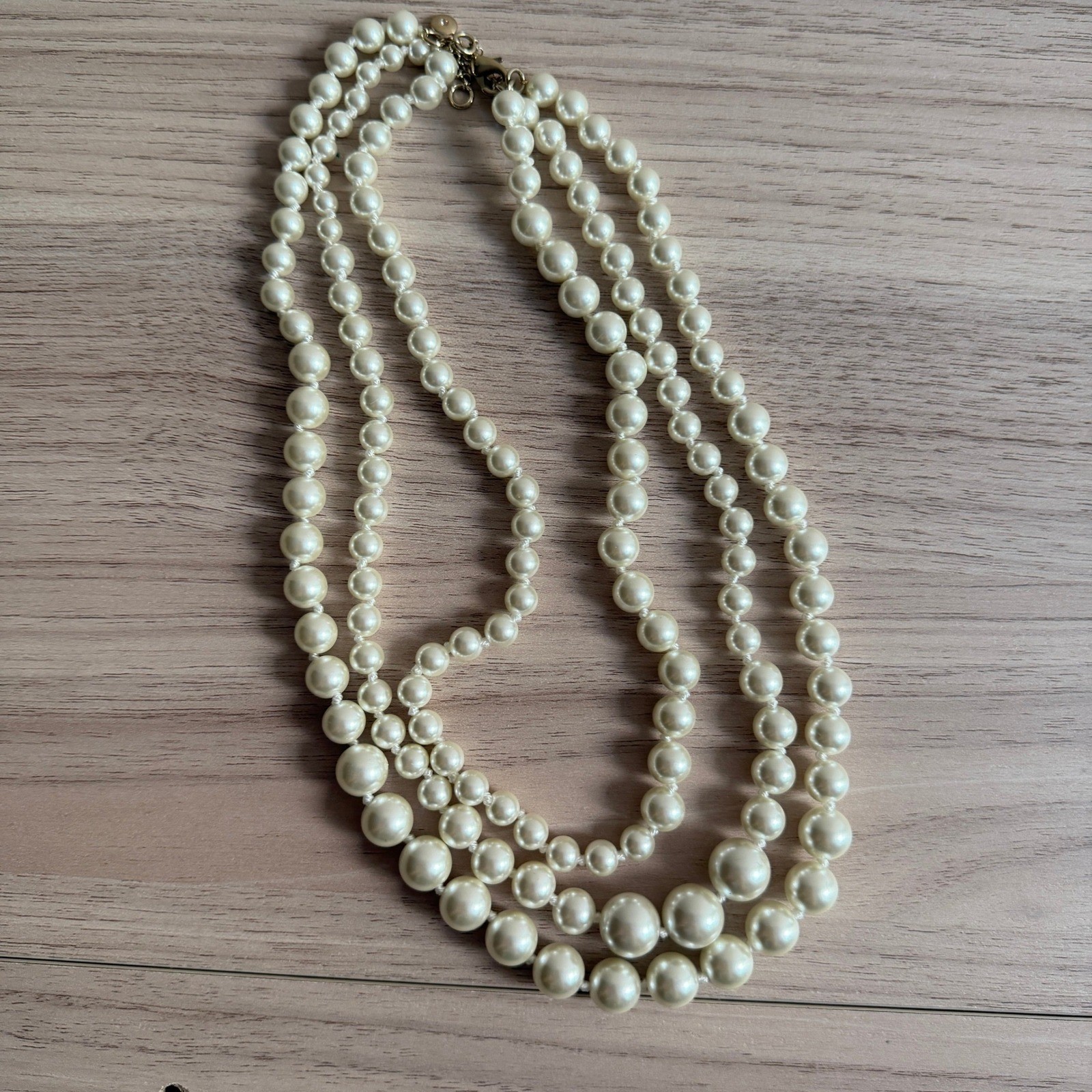 J.Crew Multi-Strand Graduated Faux Pearl Necklace Cream Gold Tone OS Excellent