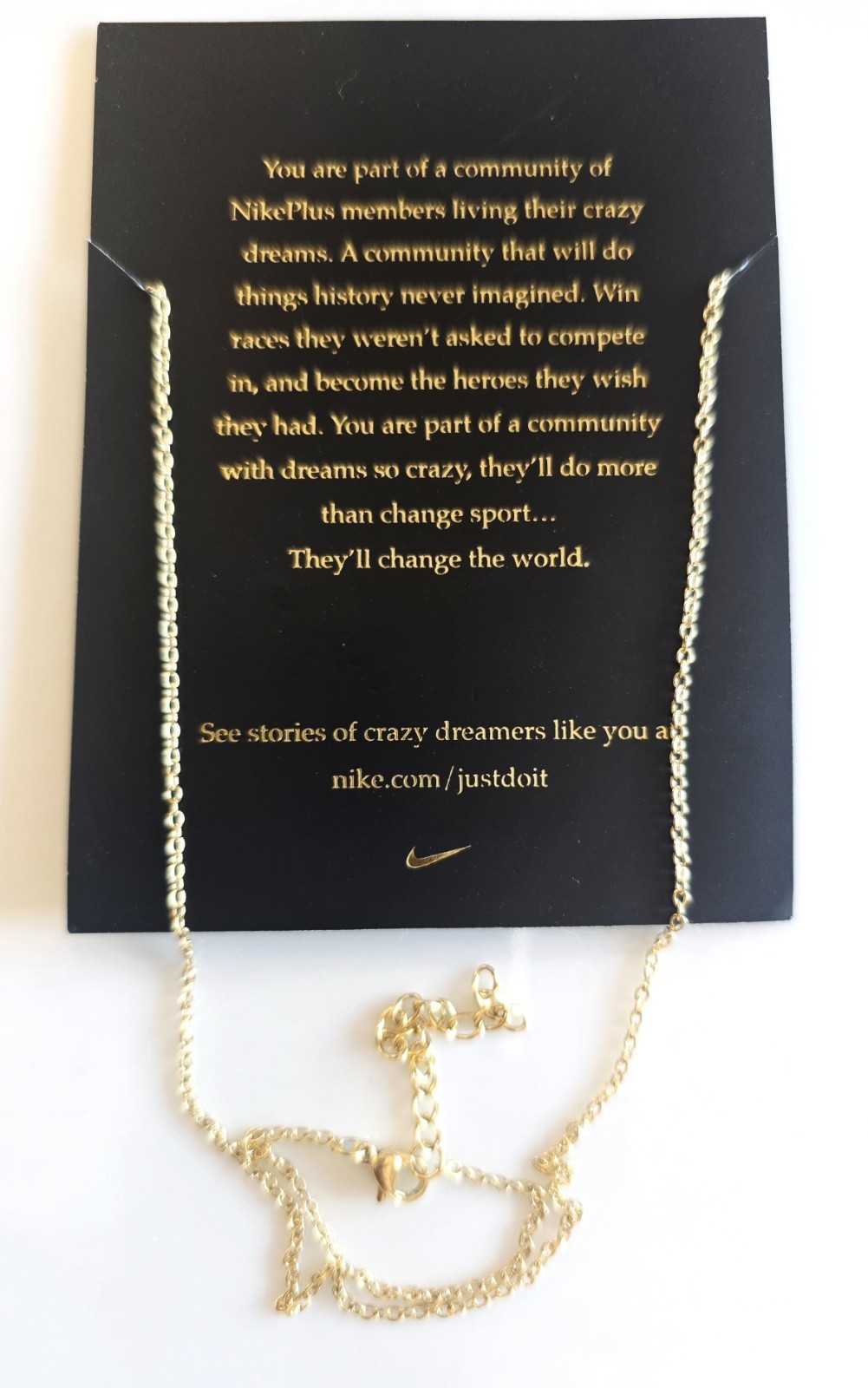 Nike Crazy Dreamer Swoosh 16″ + Gold Tone Supreme Just Do It Necklace Unisex