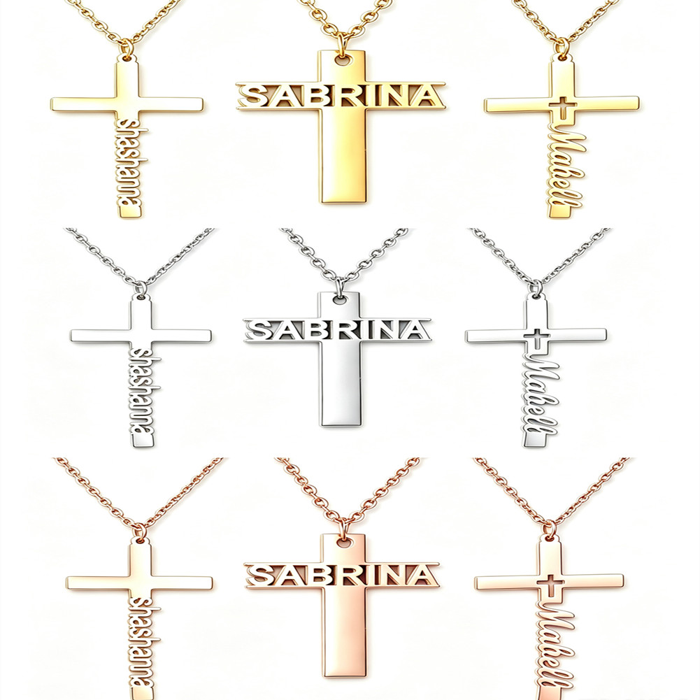 Personalized Cross Name Necklace Pendant Men Women Gifts for Family 3 Styles