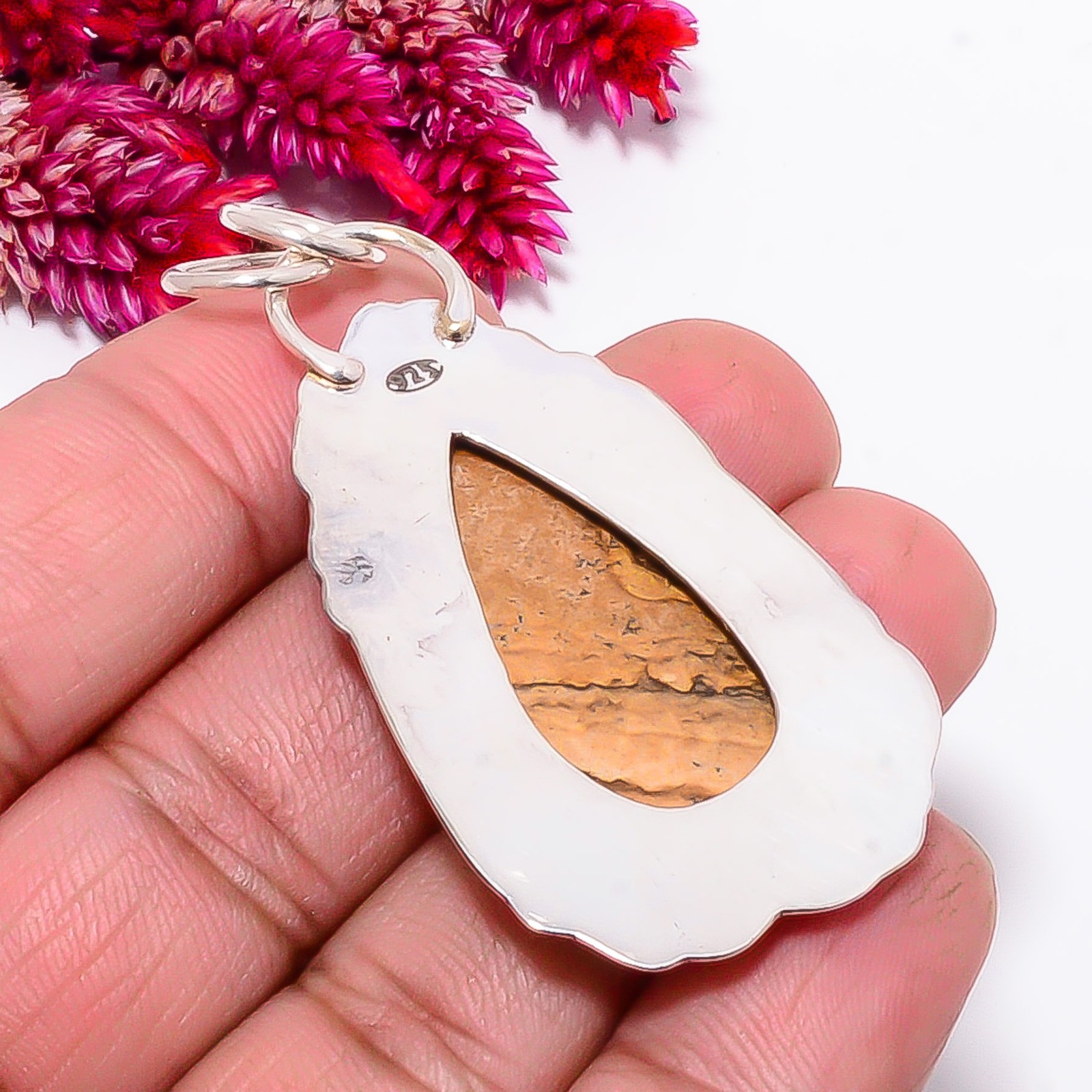 Picture Jasper Oxidised 925 Sterling Silver Pendant 2.34″ Sk2, Christmas Gift