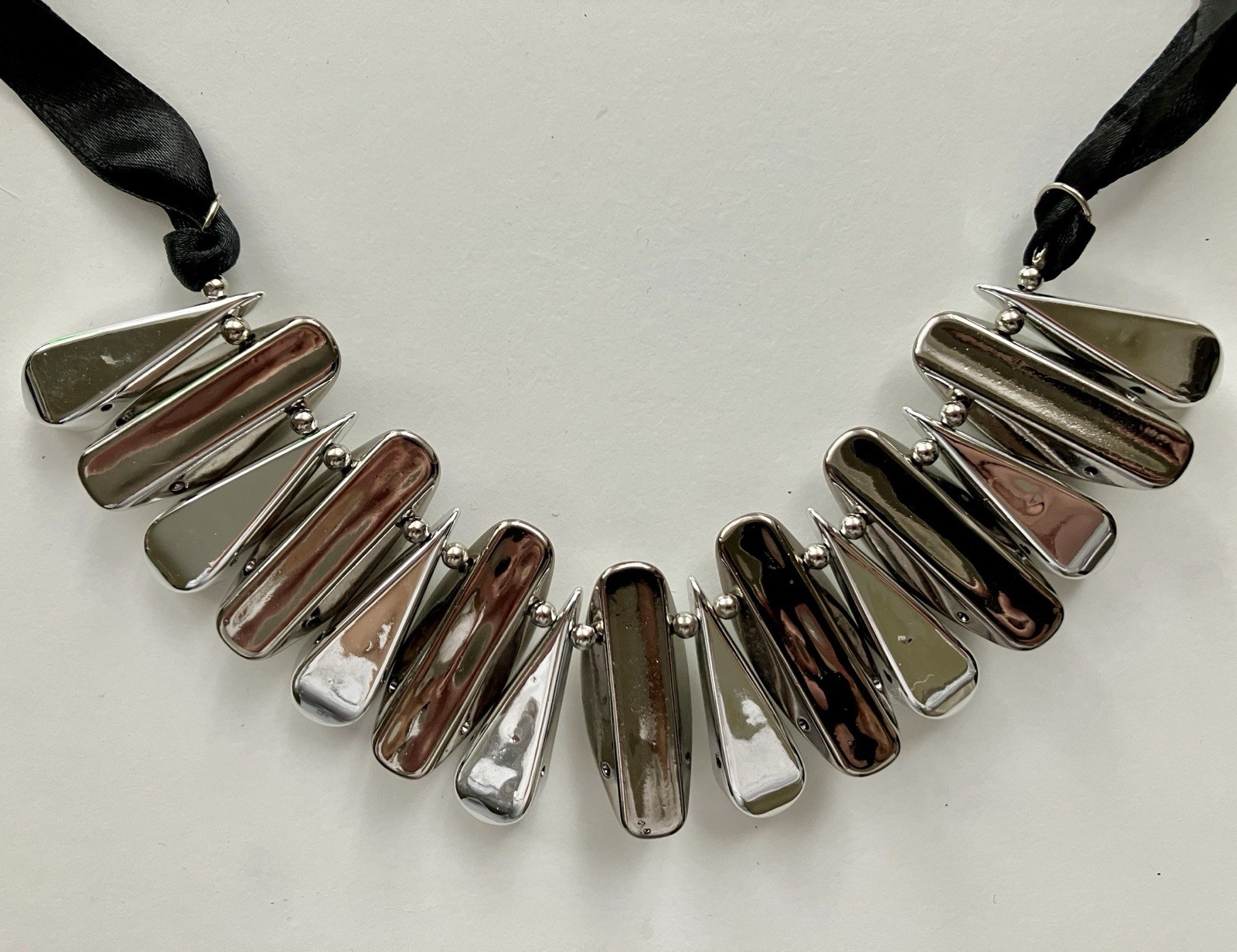 Statement Silver Gunmetal Tone Collar Necklace Nugget Choker Bib Adjustable Ties