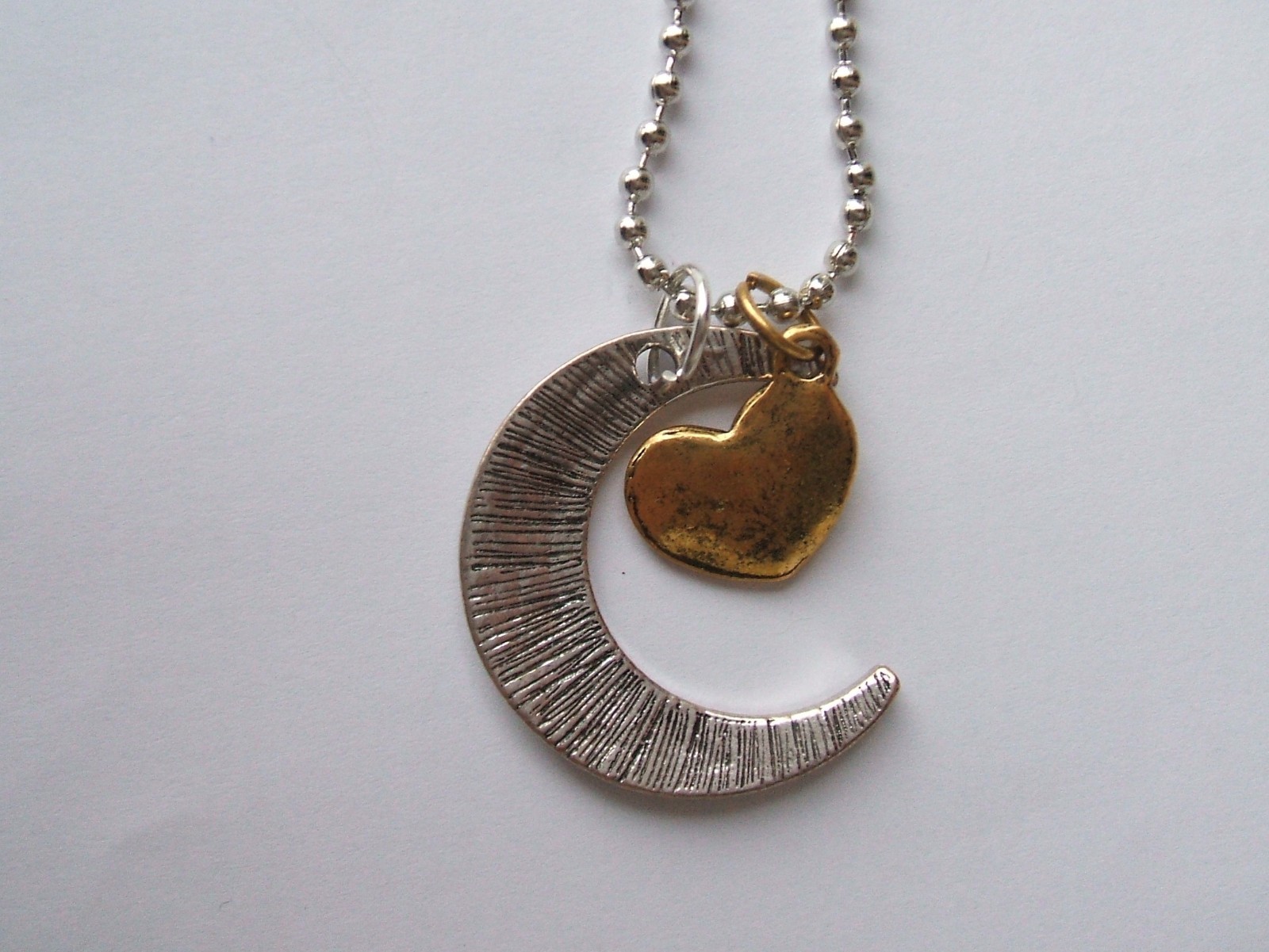 PENDANT Tibetian Silver SISTER MOON & BACK, HEART & CRES MOON 18″ chain (MBP10)