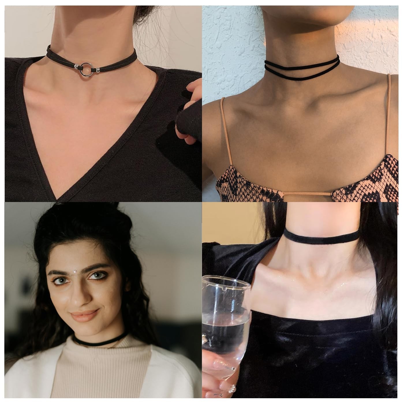 4PCS Black Choker for Women Black Lace Velvet Chocker Set Layered Classic Choker