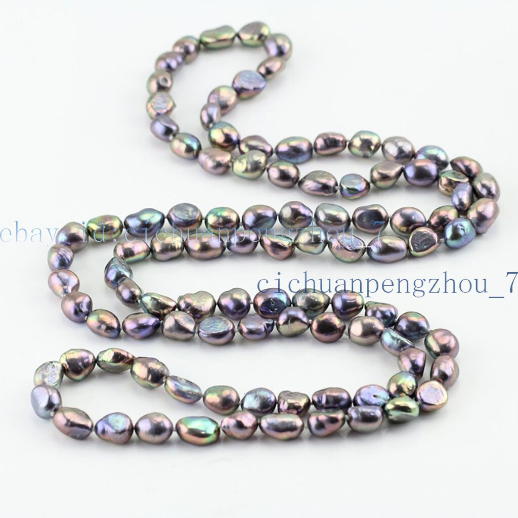 48” Natural 8-9mm Tahitian Peacock Black Baroque Pearl Long Necklace AA