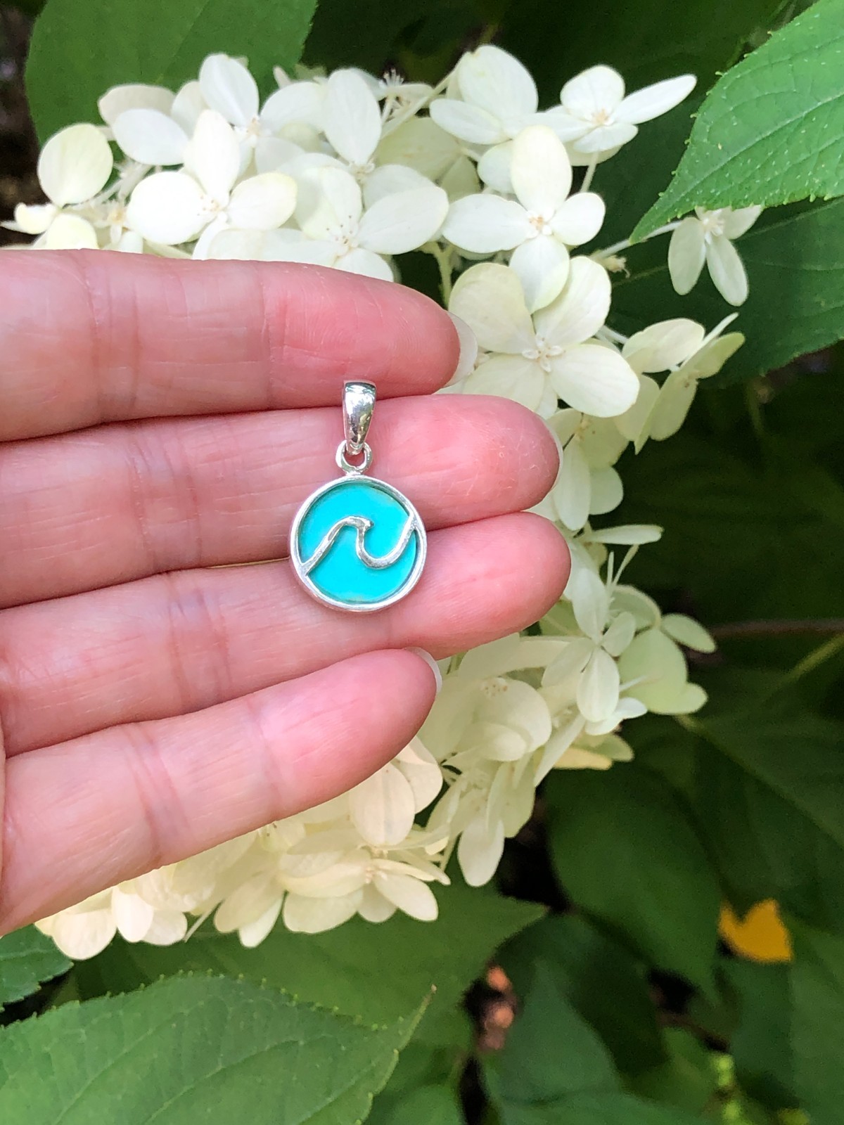 925 Sterling Silver Ocean Wave Turquoise Pendant Two Sided Women 14mm0.55″/24mm
