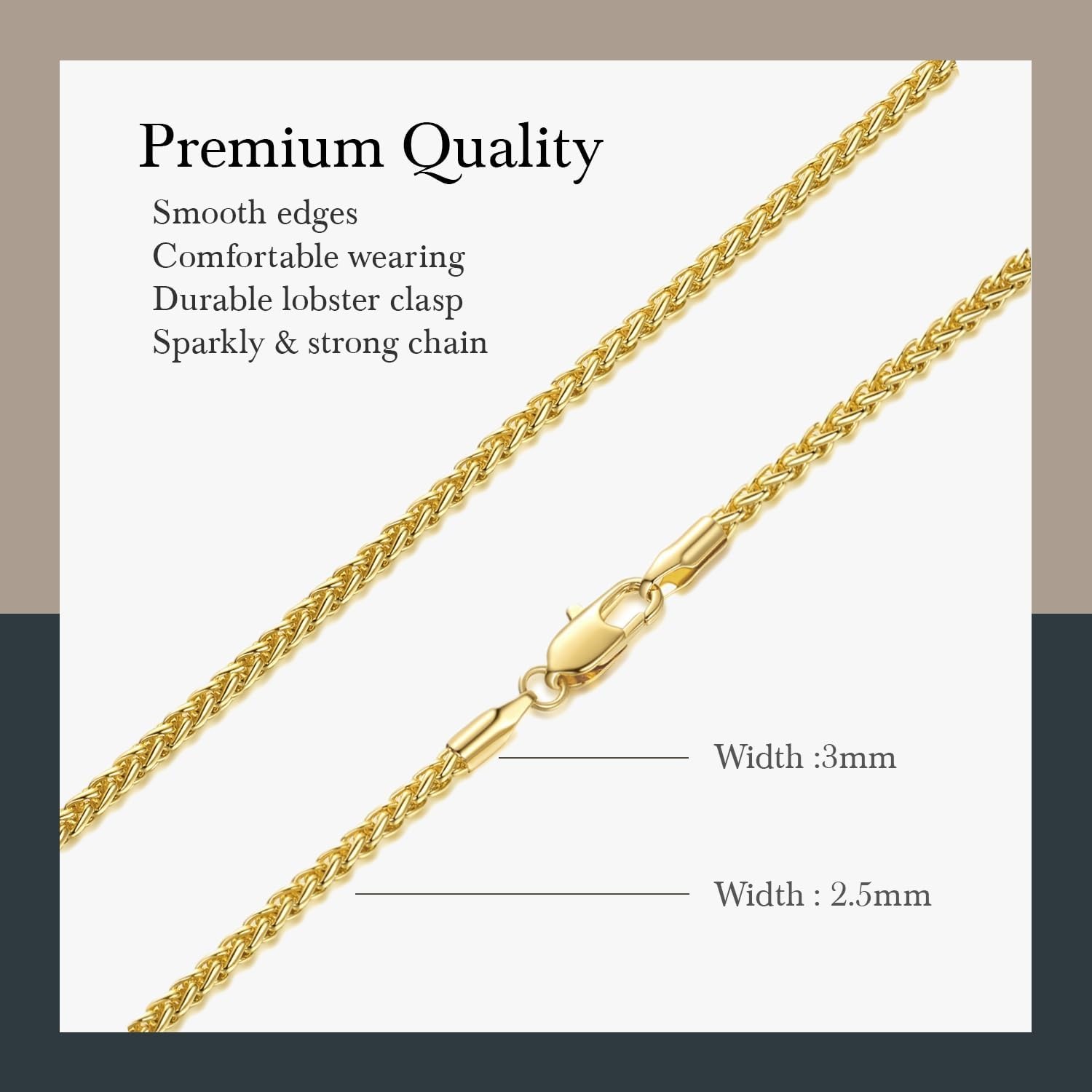 Necklace Chains 14K Gold Plated Necklace for Women & Mens 2.5mm 16-30in (16in)