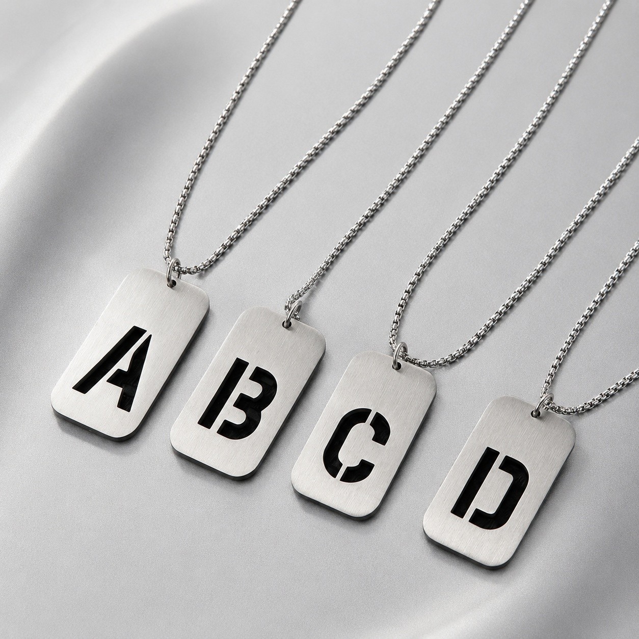 Pendant Necklace Stainless Steel Letter Rectangle Band Silver 27.56 in N84