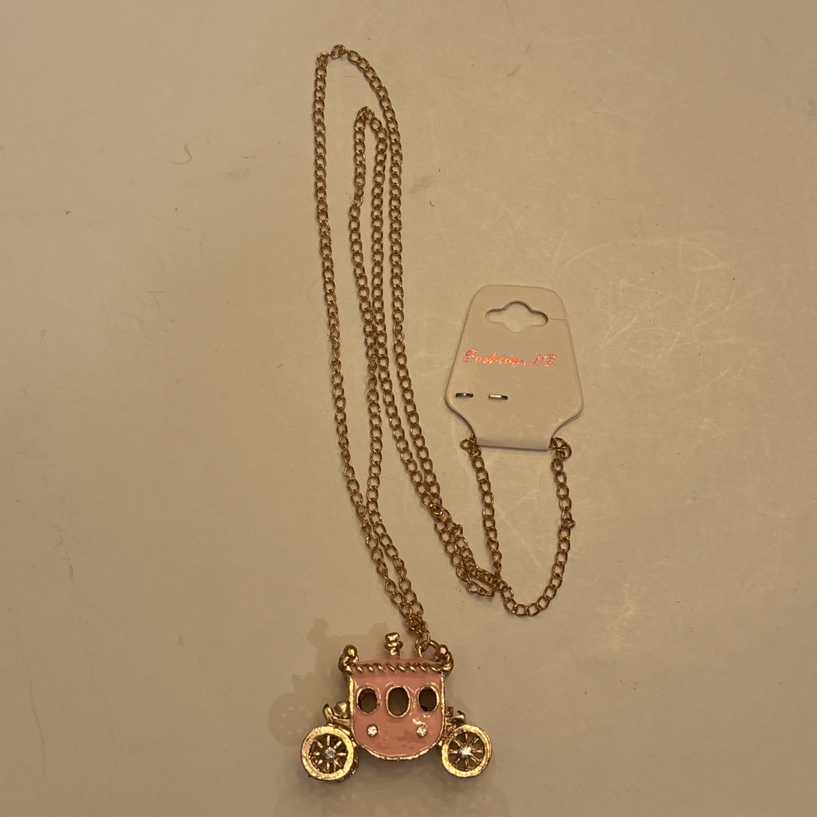 Pink Carriage 3D Pendant Chain Necklace Pink And Gold Princess