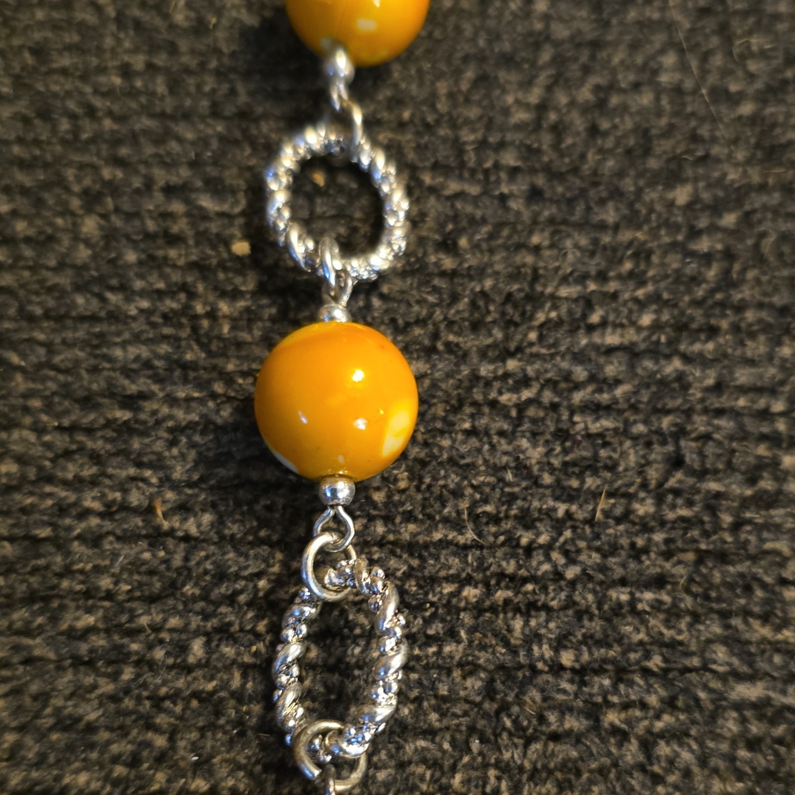 Orange Plastic Beaded Necklace Silver Tone Oval Link Chain Lobster Clasp