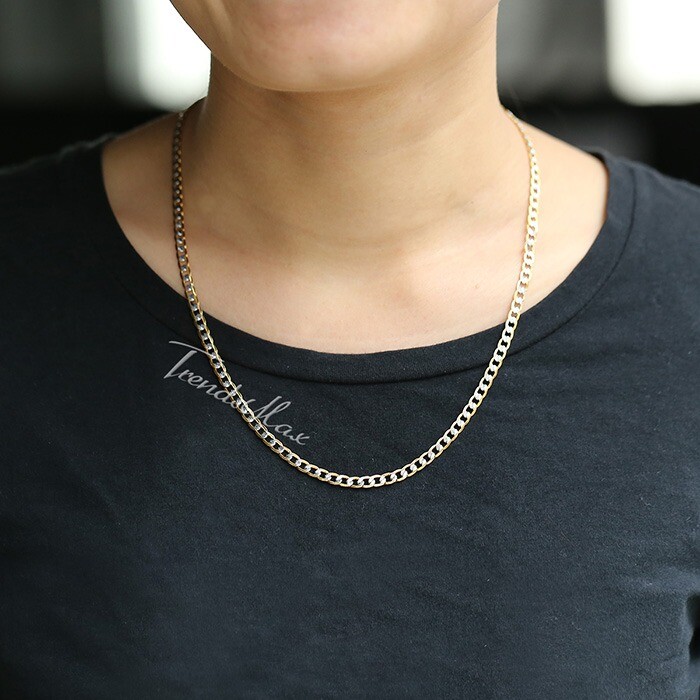 4mm 20″ Gold Filled Diamond-Cut Curb Cuban Chain Necklace Choker Men Women Gift