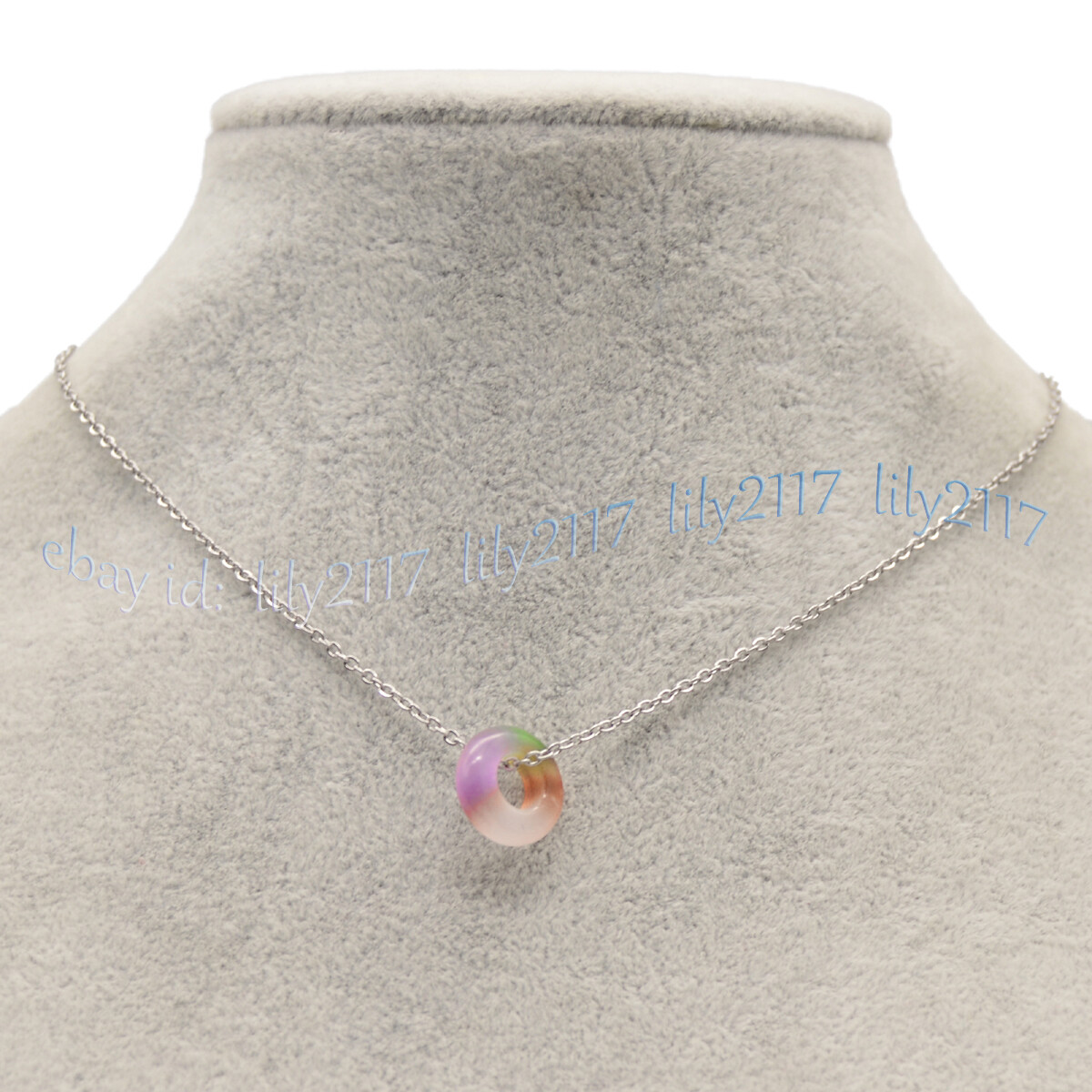Natural Multicolor Jade 13mm Donut Dangle Pendant Necklace 925 Silver Chain 17”