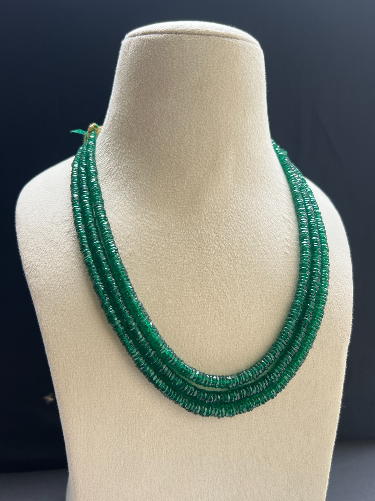 Emerald labbon facted 3 Layer Heishi Beads Necklace 18″ Handmade Layered Jewelry