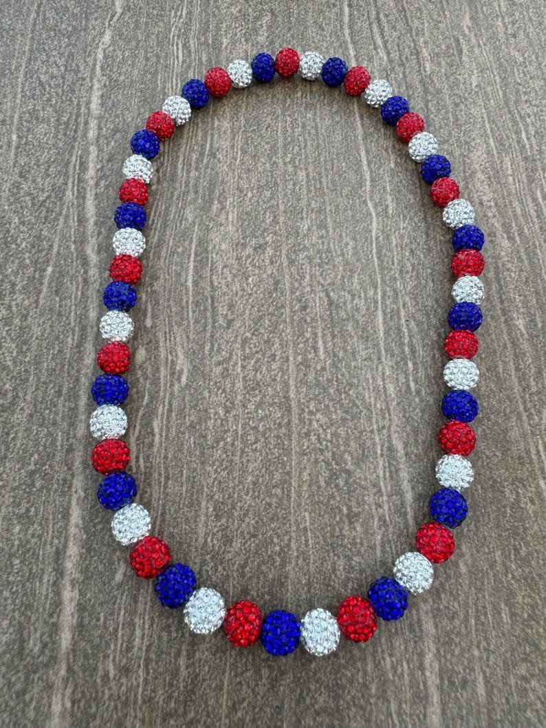7 pack Baseball Rhinestone Beaded Necklace — Blue /white / Red — 🔵⚪️🔴