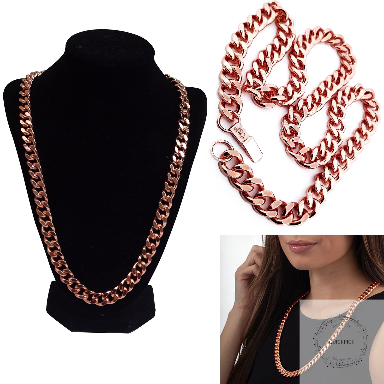 1 Pure Copper Cuban Link Necklace Heavy Solid Statement Jewelry Chain 24″ Unisex
