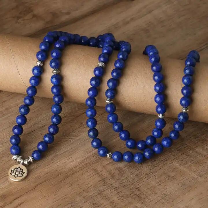 108 Mala Beads Prayer Lapis Lazuli Necklace Multi Strands Healing Yoga Prayer