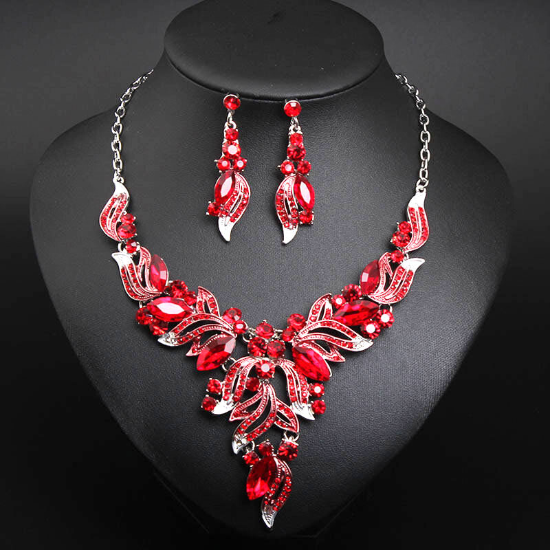 Crystal Women Statement Choker Bridal Necklace Earrings Jewelry Set Wedding Gift