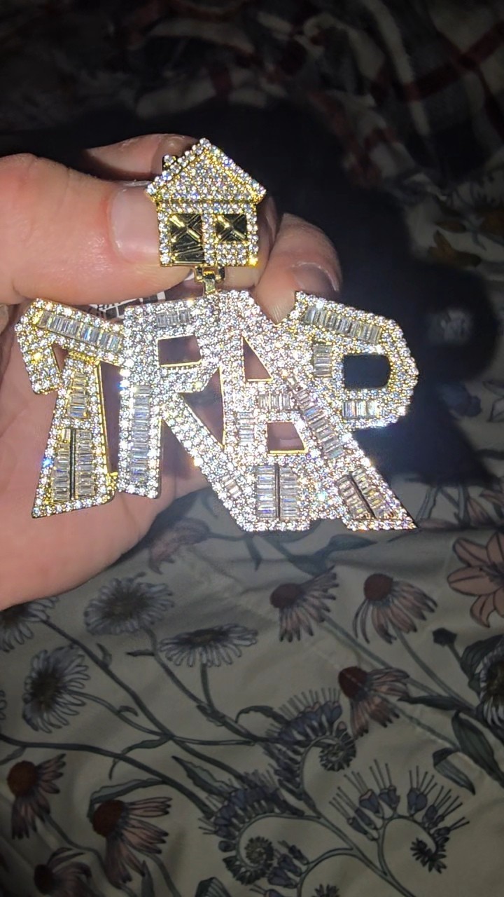 14k Gold Filled TRAP HOUSE Pendant Iced Pavé SIMULATED 5A CZ Baguette Hip Hop