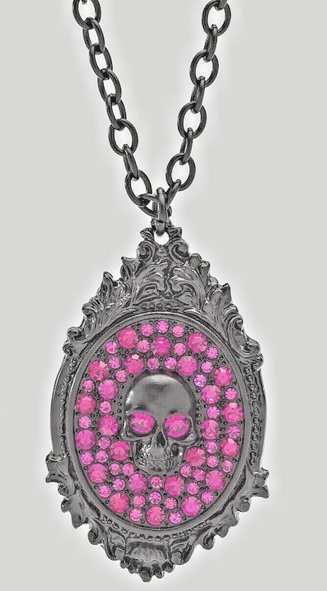 Skull Necklace Men Women Bling Red Rhinestones Skeleton Pendant Rock Rebel New