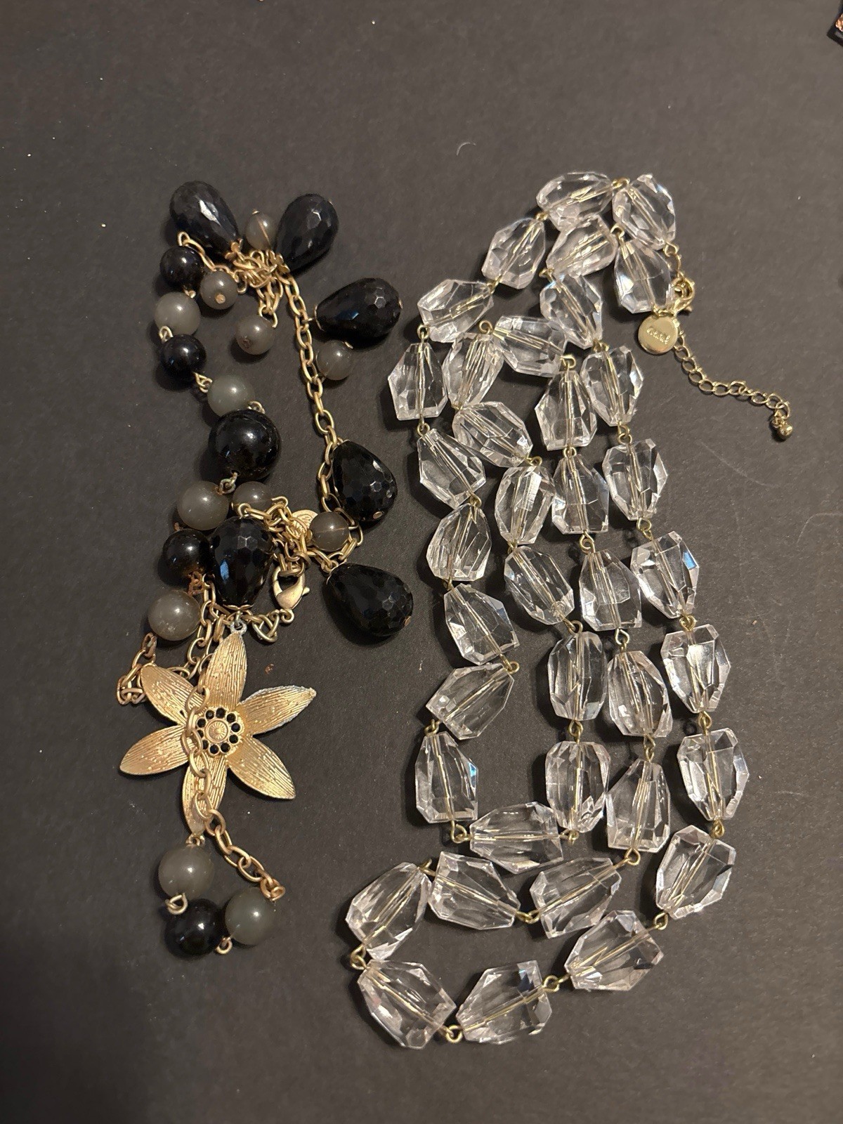 Lot Robert Rose Statemnt Necklace Bundle Blk/Gray Floral & Dbl Strand Clr Crystl