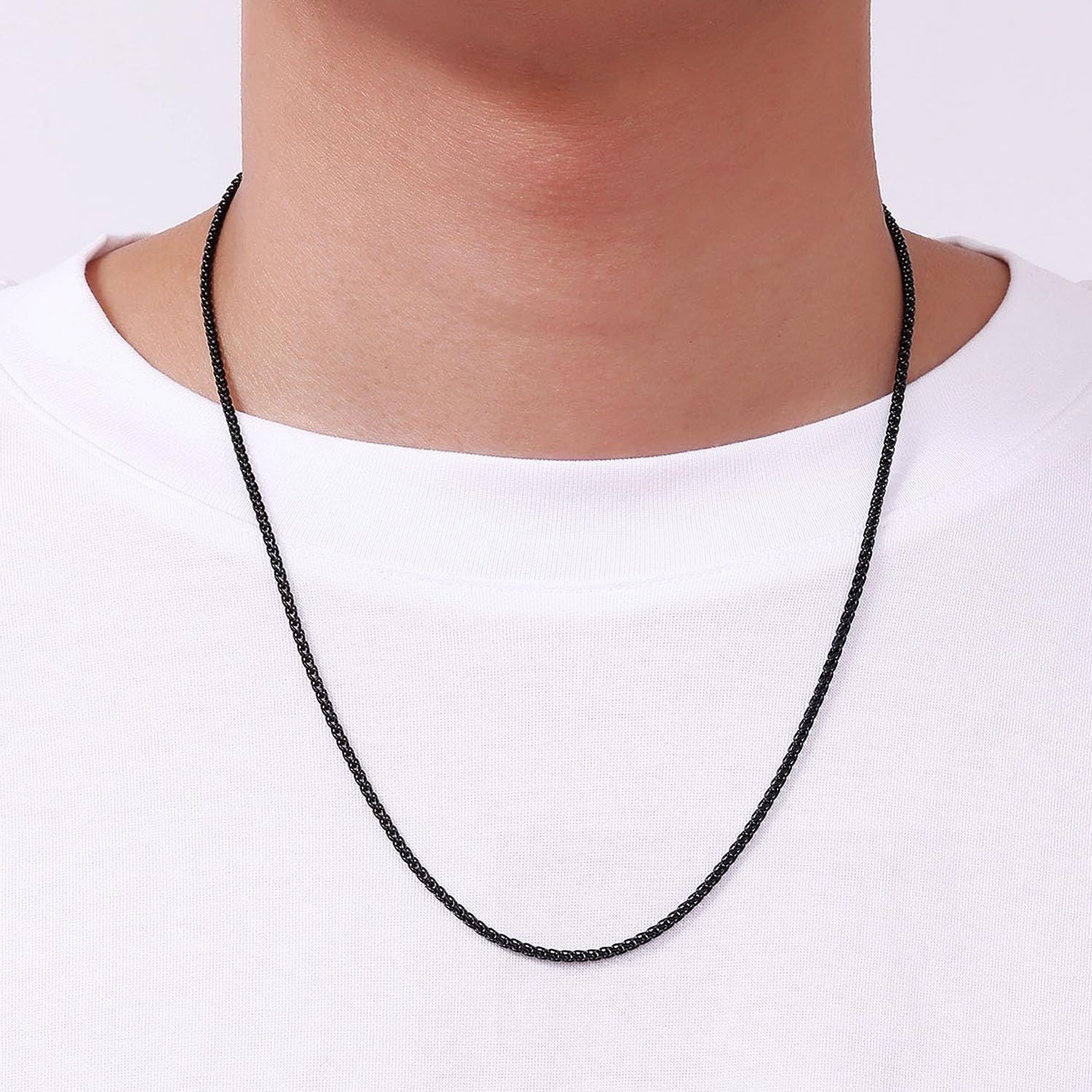 Black Wheat Chains for Men and Women, 2.5mm Stainless Steel Necklace Chains, …