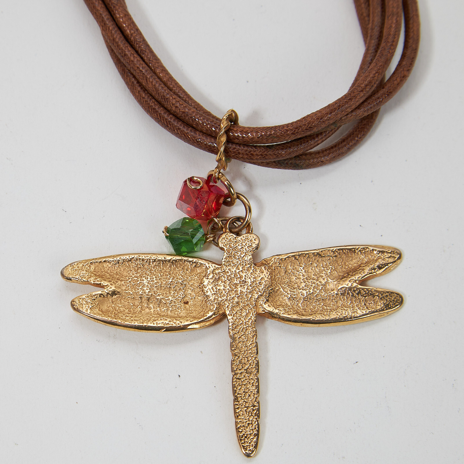 Gold Tone Dragonfly Pendant 4-strand Knotted Cord Necklace Toggle Clasp, 22″ L