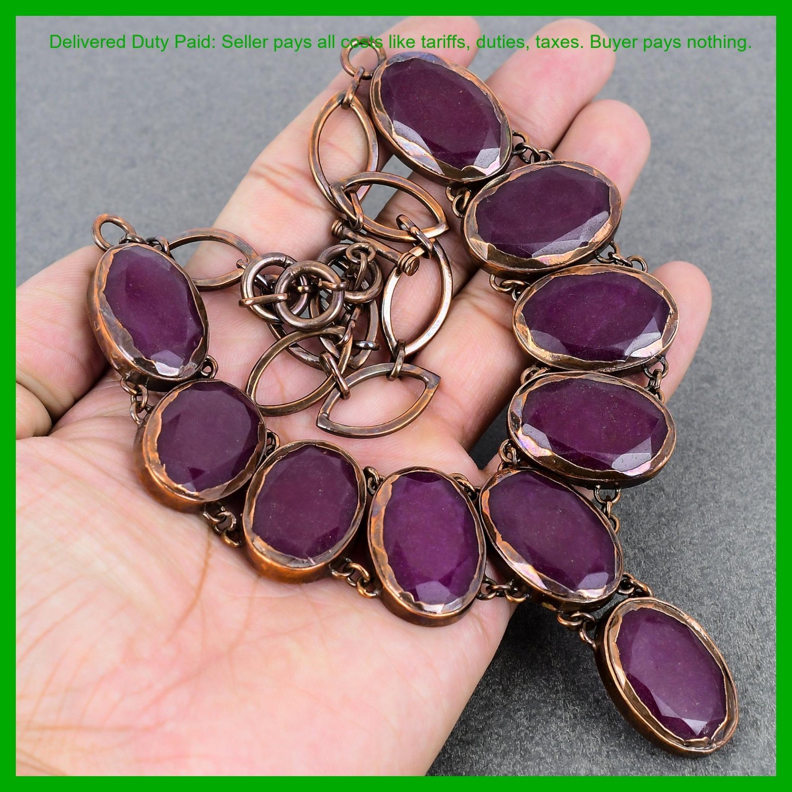 Christmas Sale Kashmir Rubi Gemstone Electroformed Unique Chain Necklace Copper