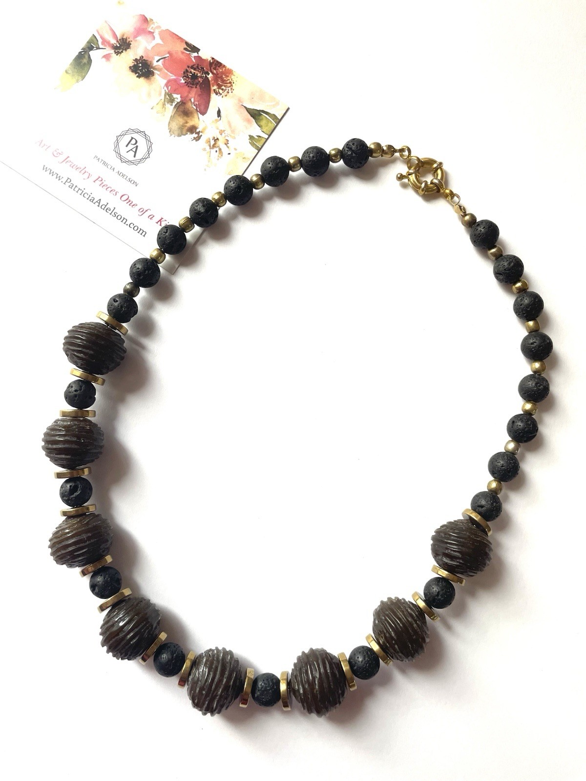 Black Necklace Lava Stones And Acrylic Designer by Patricia Adelson